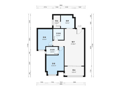 远洋新悦小区2室2厅户型图1