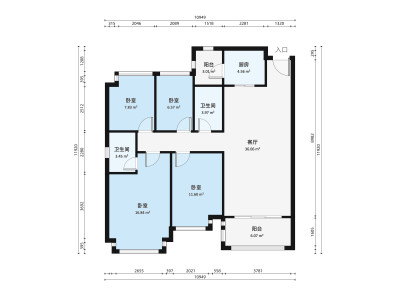 聚兴花园小区3室2厅户型图2