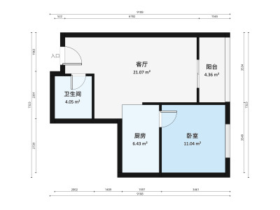 俪宝龙马花园小区1室1厅户型图1