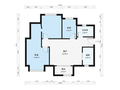 万科美的西江悦小区2室2厅户型图1