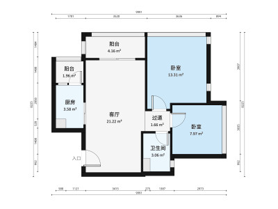 海纳豪庭小区2室1厅户型图3