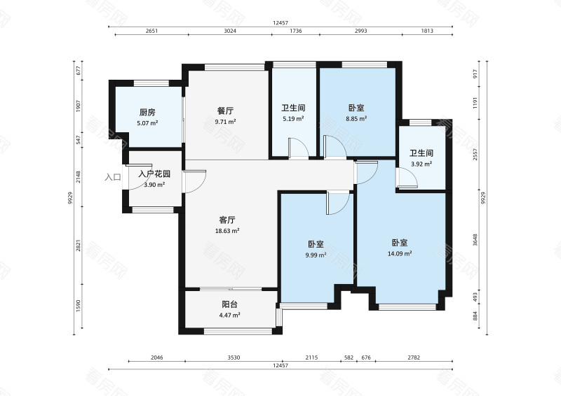 保利时代小区3室2厅户型图2