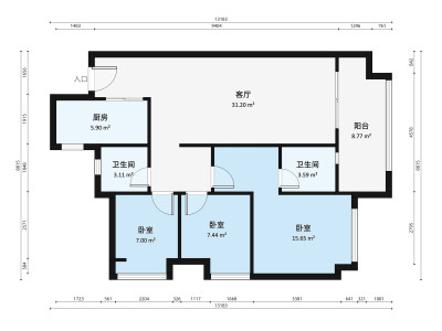 保利玥府小区3室2厅户型图3
