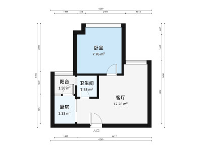 都市翠海华苑小区1室1厅1卫户型图2