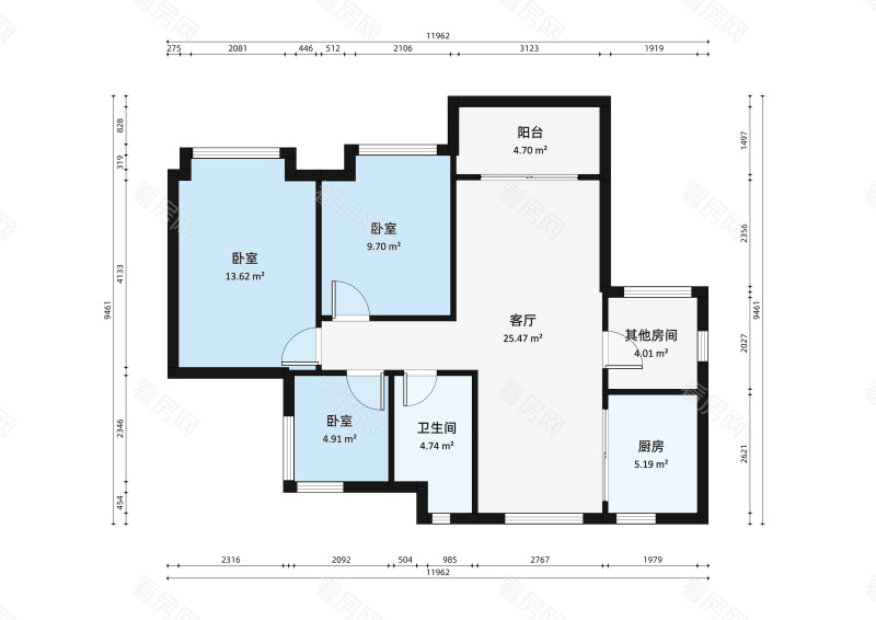 保利时代小区3室1厅户型图6