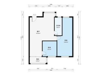 美湾西二区小区2室2厅户型图1