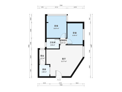 泰华大厦小区2室1厅户型图2