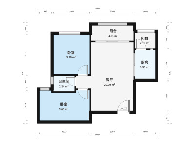 锦轩花园小区2室1厅户型图3