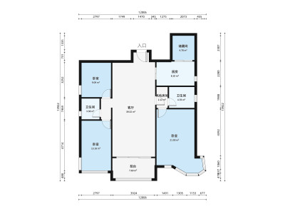 国华花园小区3室2厅户型图4