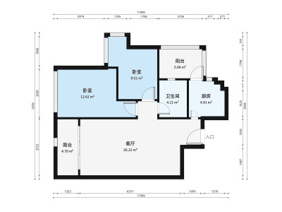 香格丽苑小区2室1厅户型图3