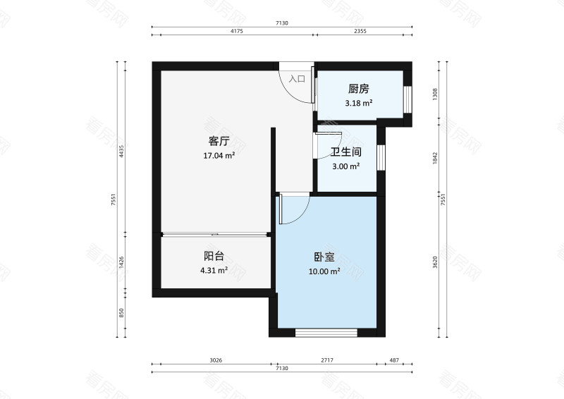 金裕香泉丽都小区1室1厅户型图2