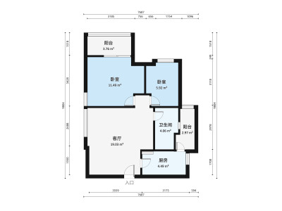 深发花园小区2室1厅户型图2