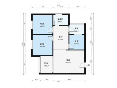 华强城市花园三期小区3室2厅户型图3