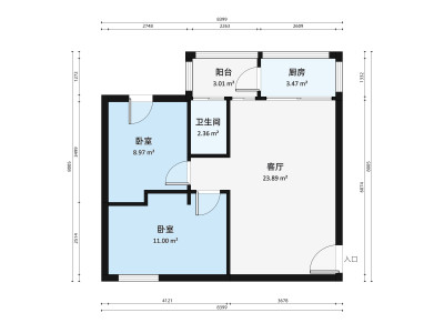 骏成花园C区小区2室1厅户型图2