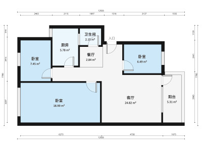 兴隆大厦小区3室2厅户型图2