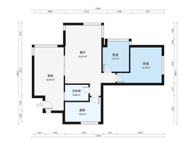 万科城F区小区2室1厅户型图1