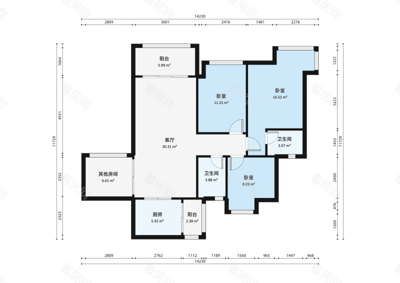 华盈爱琴湾小区3室2厅户型图7