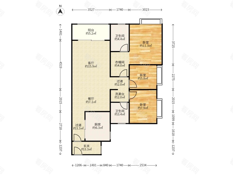 时代名著 3室2厅 96㎡ 精装_时代名著二手房户型图片12