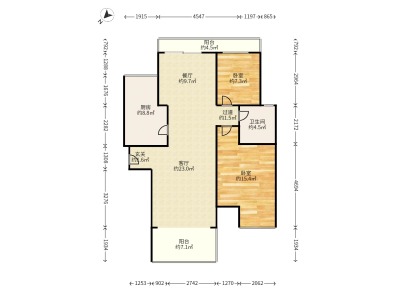万科四季花城小区2室2厅1卫户型图2