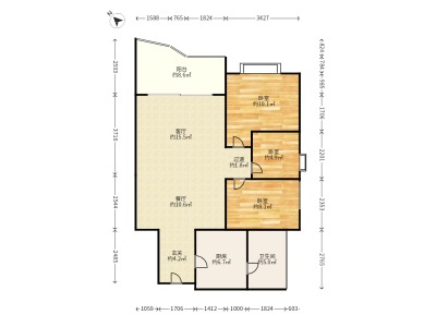 沙面新城小区3室1厅1卫户型图4