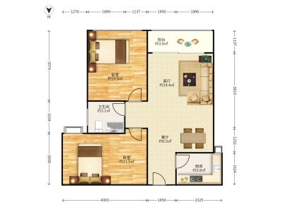 信利康乐创荟小区2室2厅1卫户型图1
