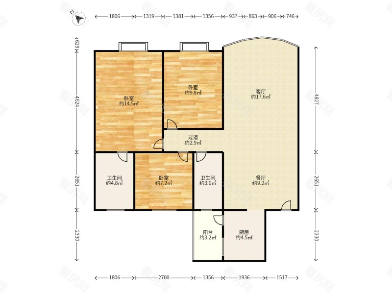昌盛豪苑一期3室2厅2卫户型图1