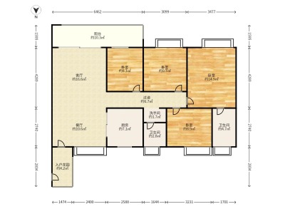 保利茉莉公馆小区3室2厅2卫户型图1
