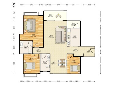 依云曦城小区3室2厅2卫户型图1