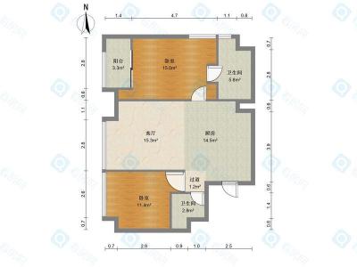 佳兆业前海广场二期2室1厅2卫户型图3