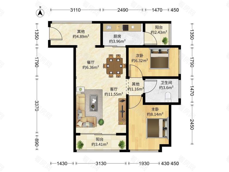 置地逸轩 43平1房2厅南北通住宅_置地逸轩二手房户型图片7