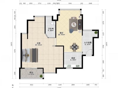 城市山林一期小区1室1厅1卫户型图1