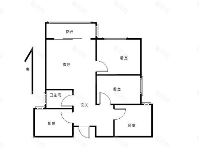 格林泊乐一三期小区3室1厅1卫户型图2