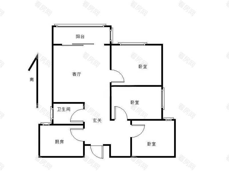 格林泊乐一三期小区3室1厅1卫户型图