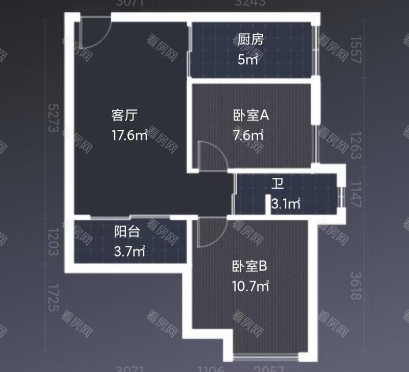 中央城一期(章贡区)小区2室1厅1卫户型图2