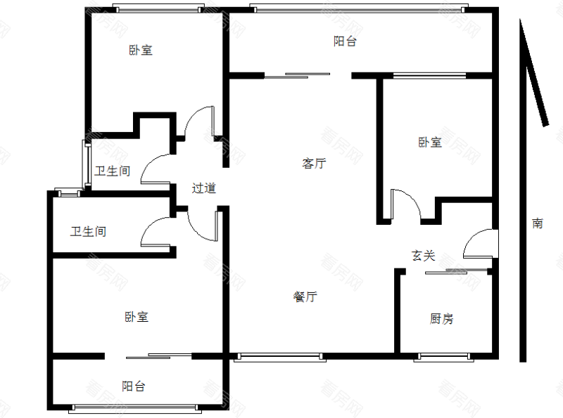 中珠上城二期小区3室2厅2卫户型图4