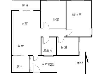 锦绣荣城小区2室2厅1卫户型图2