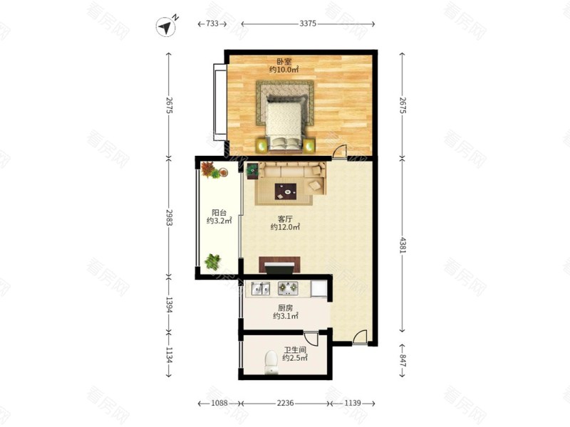 皇庭世纪小区1室1厅1卫户型图58