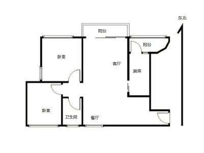 华润城润府一期小区2室2厅1卫户型图2