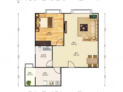 名骏豪庭小区1室2厅1卫户型图3