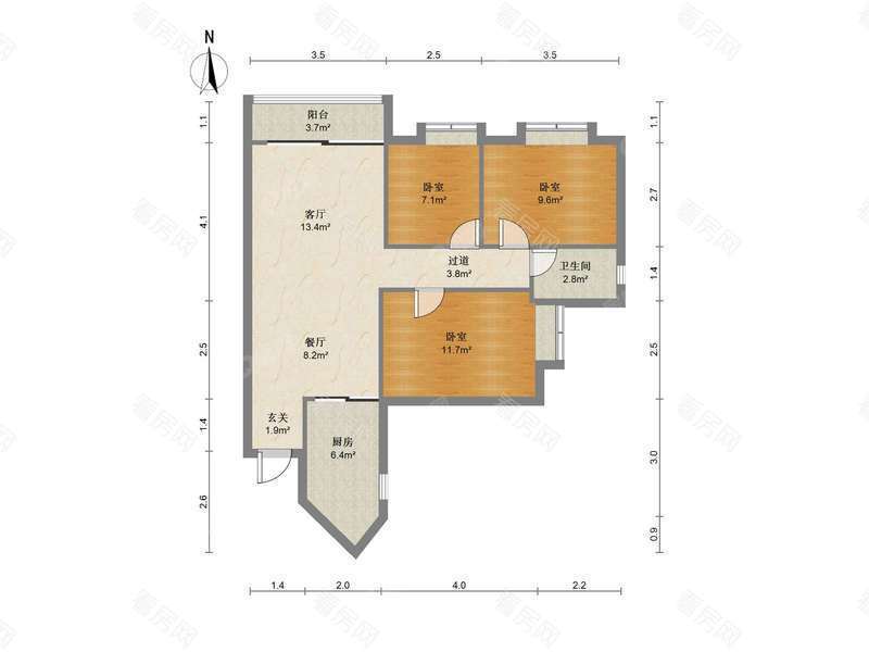 嘉宝田花园二期 罗湖84平3房2厅，总价800万_嘉宝田花园二期二手房户型图片9