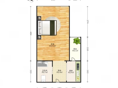 东方都会大厦小区1室0厅1卫户型图4