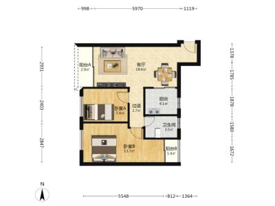 御庭园小区2室2厅1卫户型图2