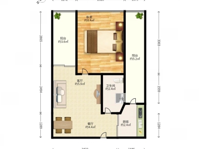 东方都会大厦小区1室2厅1卫户型图5