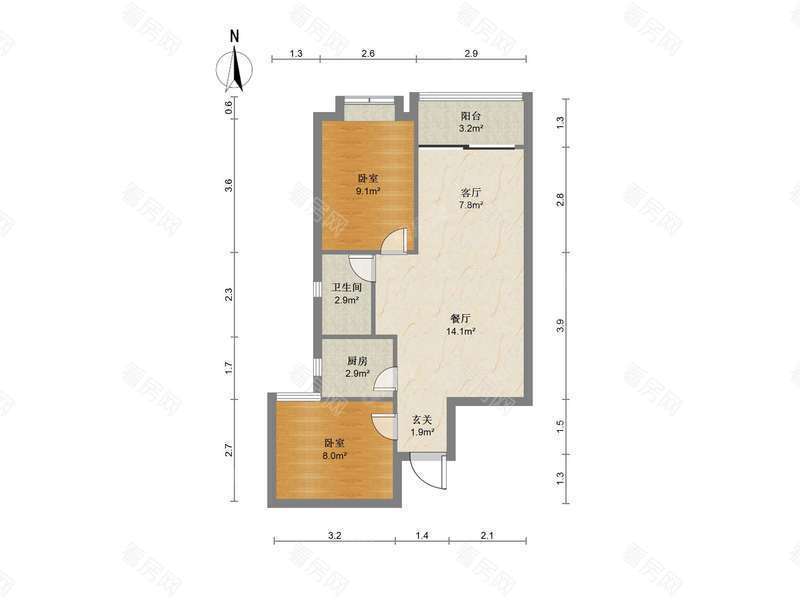 长丰苑 68平南北两房总价310万_长丰苑二手房户型图片7